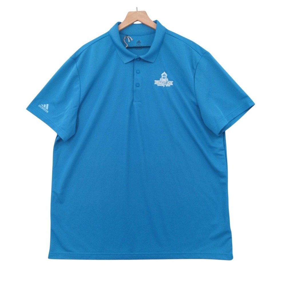 Adidas Polo Shirt Mens 2XL Blue Primegreen Performance University Park Golf Logo